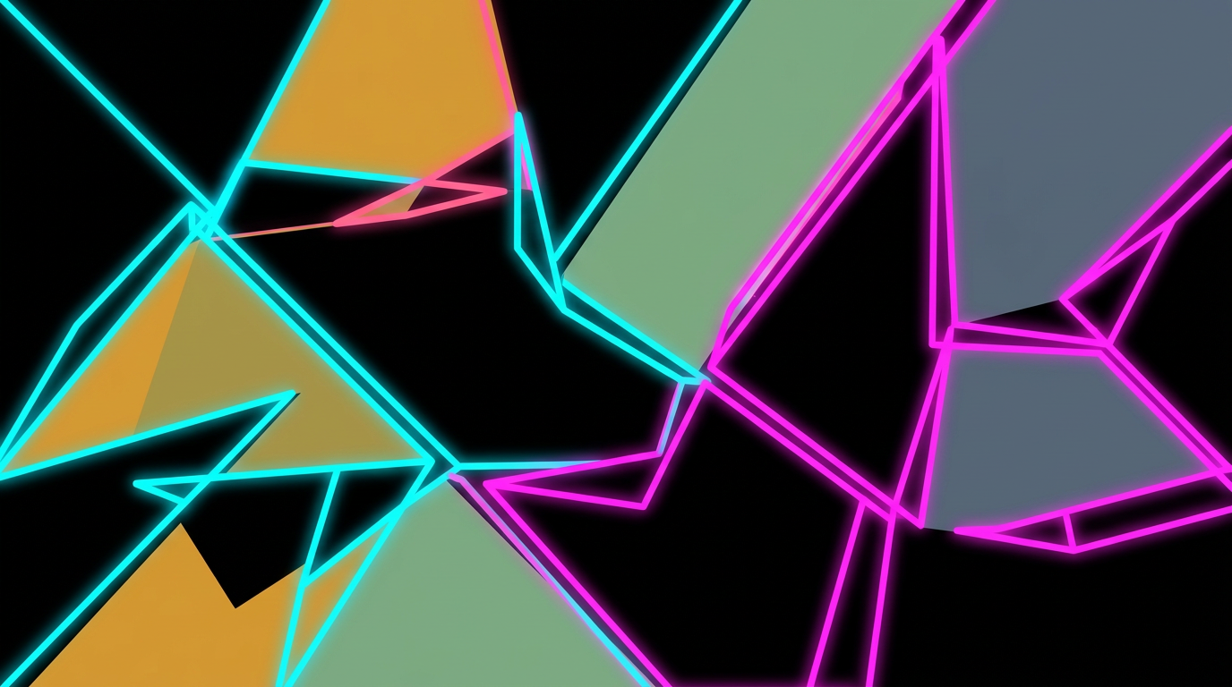Abstract print of balanced geometric planes in ochre and slate tones